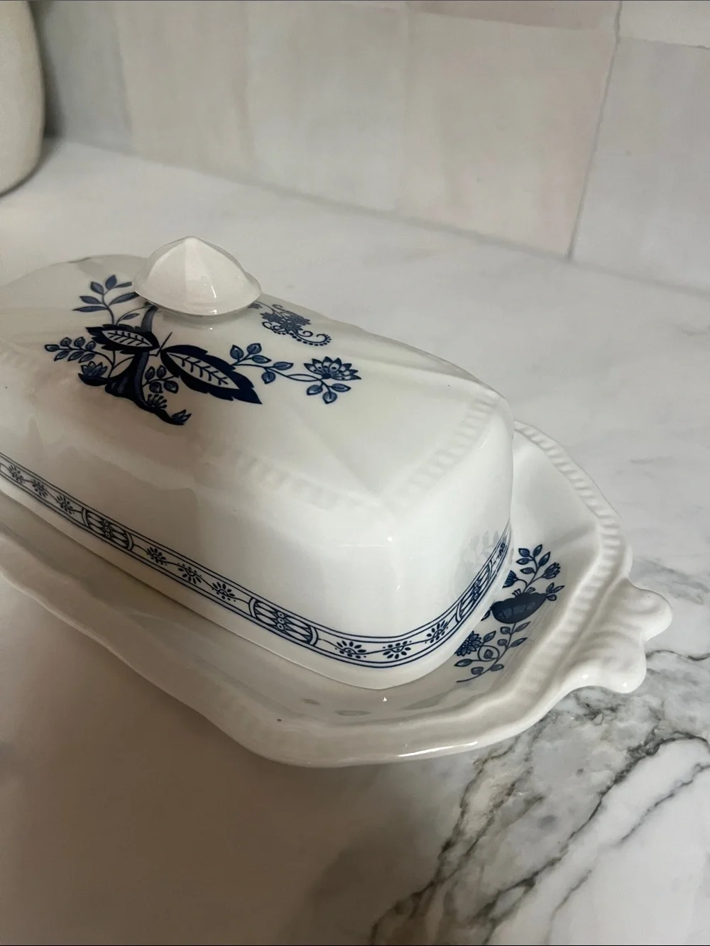 Strafforshire Kensington Ironstone Coventry Blue Vintage  Covered Butter Dish
